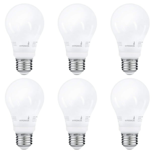 Hyperikon A19 LED Light Bulbs Dimmable Super Bright Indoor Bulb 6 Pack Energy Star UL 9W 65 Watt 3000K 